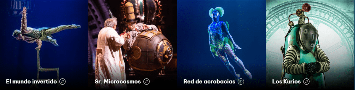 personajes KURIOS Cirque du Soleil en Guadalajara 2024 en Plaza Patria