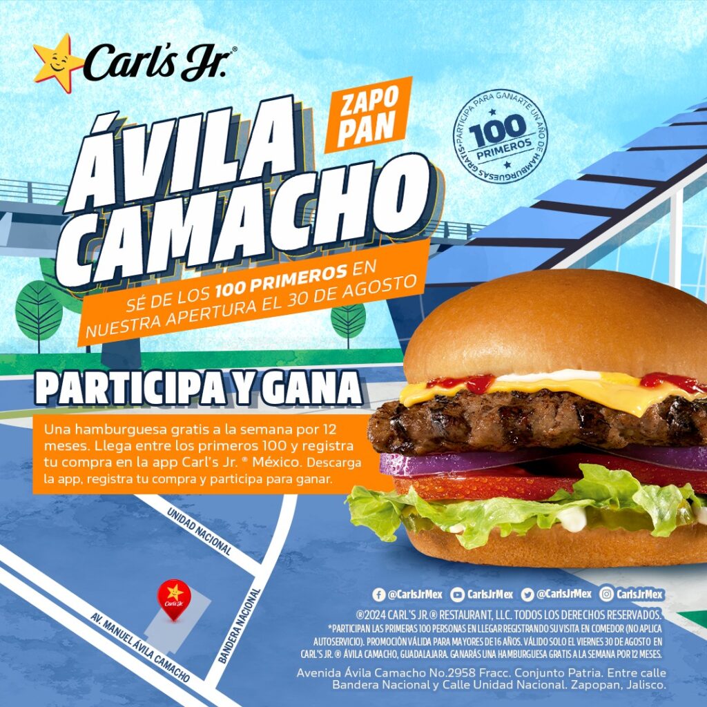 promocional de la apertura de Carl's Jr en Zapopan