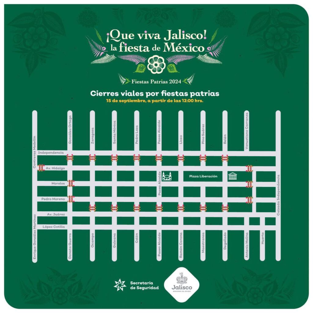 cierres viales de fiestas patrias y desfile 16 de septiembre en Guadalajara
