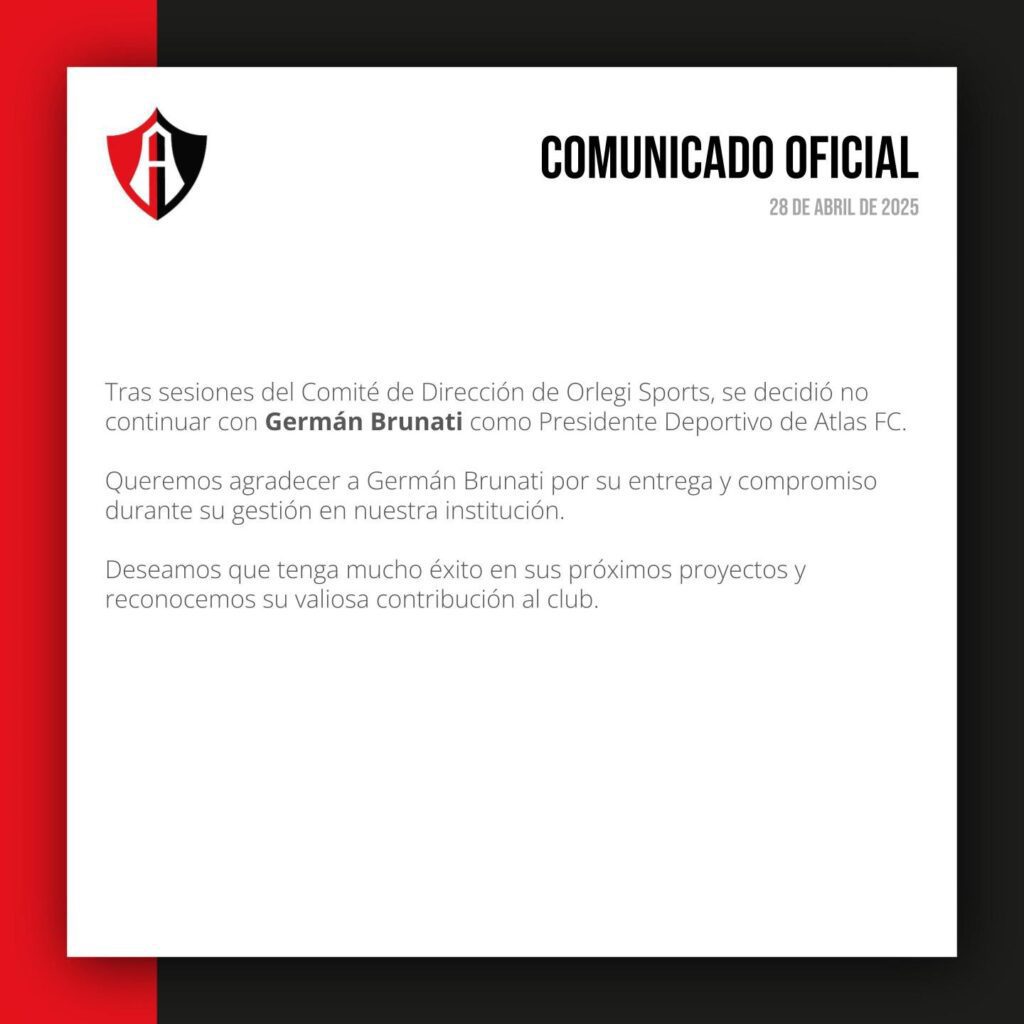 Atlas FC anuncia nuevo presidente tras salida de Germán Brunati