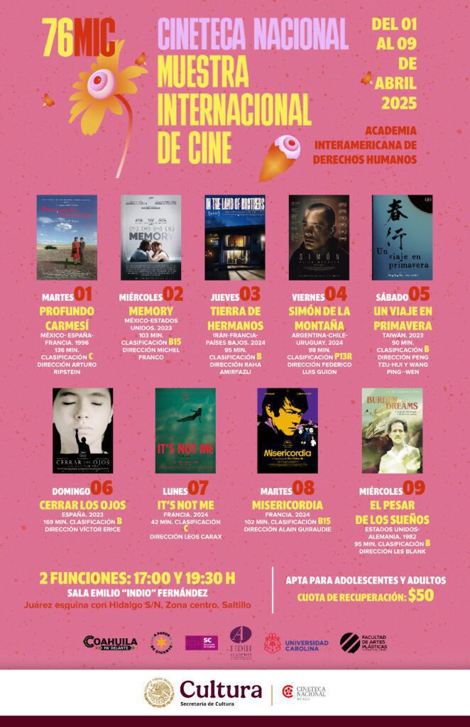 Conoce los detalles sobre la 76 Muestra Internacional de Cine de la Cineteca Nacional en Saltillo
