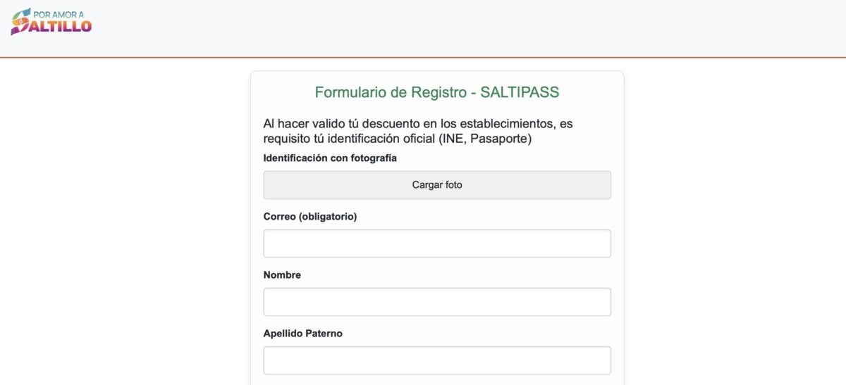 Este es el formulario de inscripción del SaltiPass Saltillo; ¡es gratis!