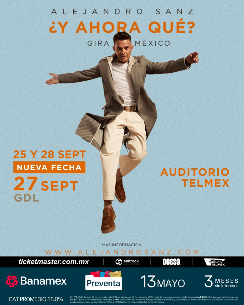 Fechas y precios para ver a Alejandro Sanz en Guadalajara este septiembre
