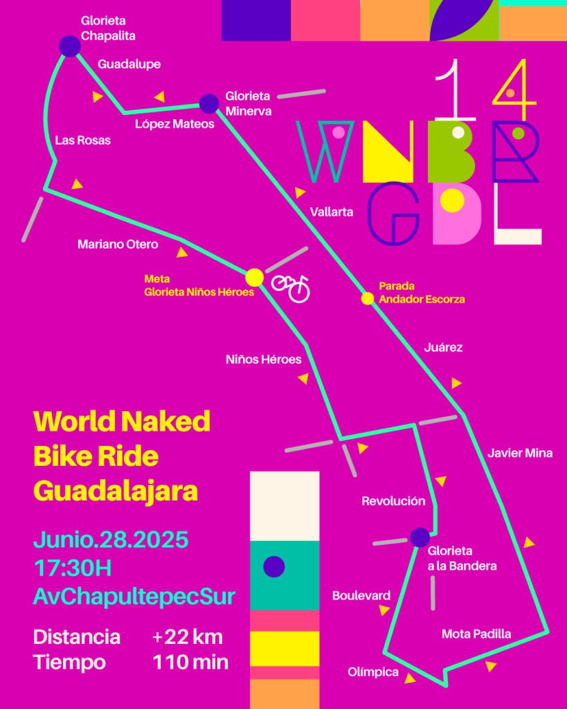 La rodada ciclonudista regresa a Guadalajara este 28 de junio; conoce horarios, ruta y objetivos del World Naked Bike Ride 2025