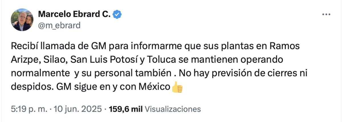 Marcelo Ebrard desmiente cierre de General Motors en Coahuila