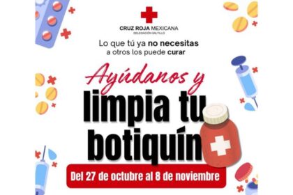 Cruz Roja Saltillo lanza campaña “Limpia tu botiquín” del 27 de octubre al 8 de noviembre