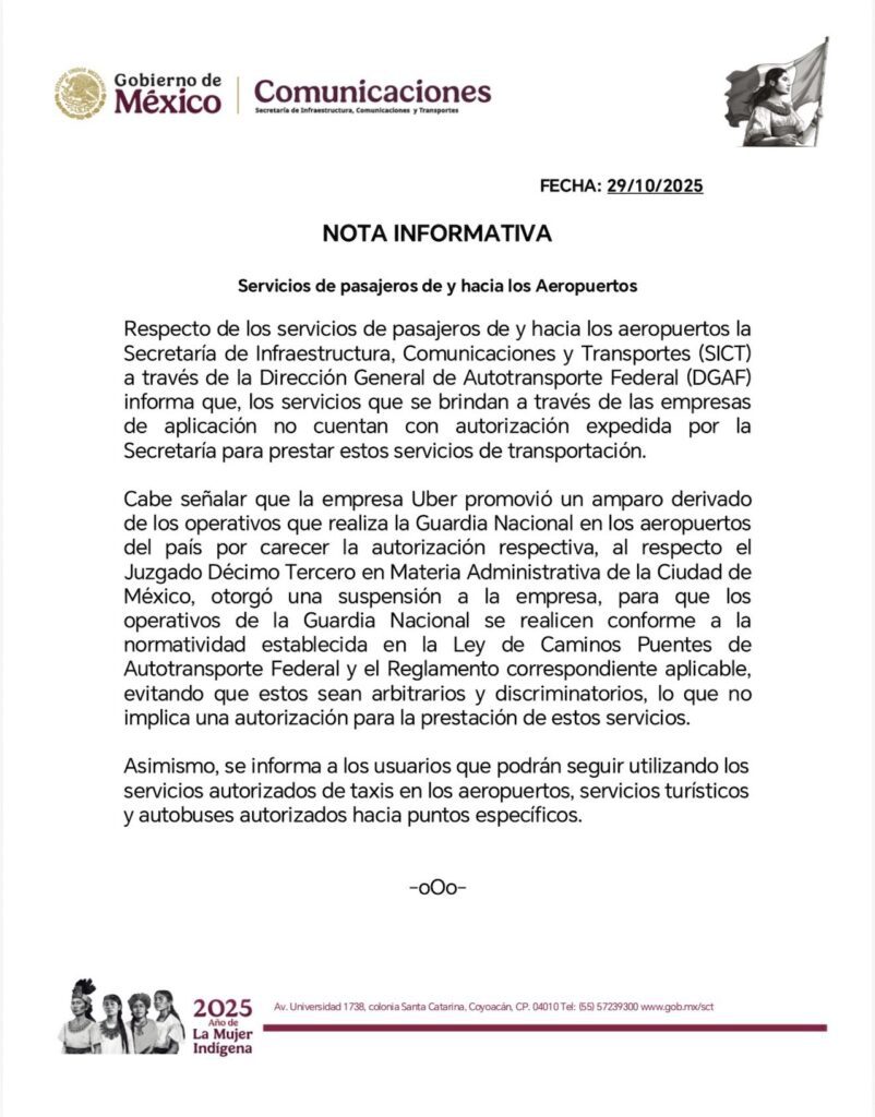 Uber no puede operar en aeropuertos: SICT