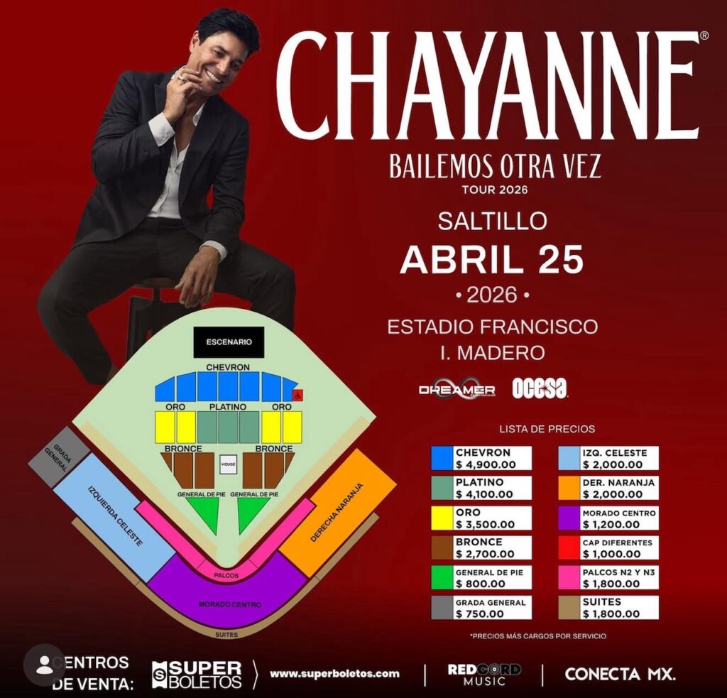 Boletos de Chayanne en Saltillo: precios y zonas