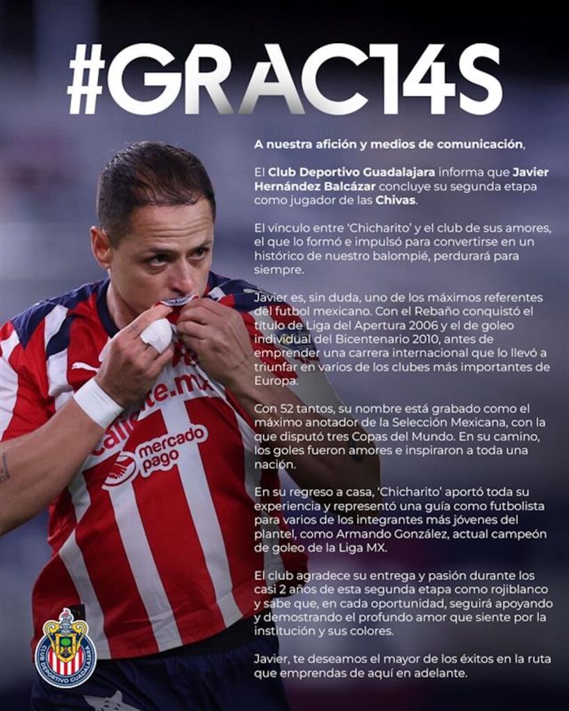 Chivas confirma salida de 'Chicharito' Hernández