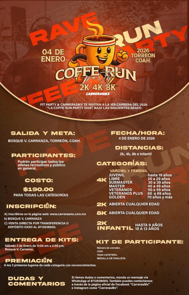 Planes en Torreón para el fin de semana del 2 al 4 de enero de 2026: No te pierdas la Coffe Run Party