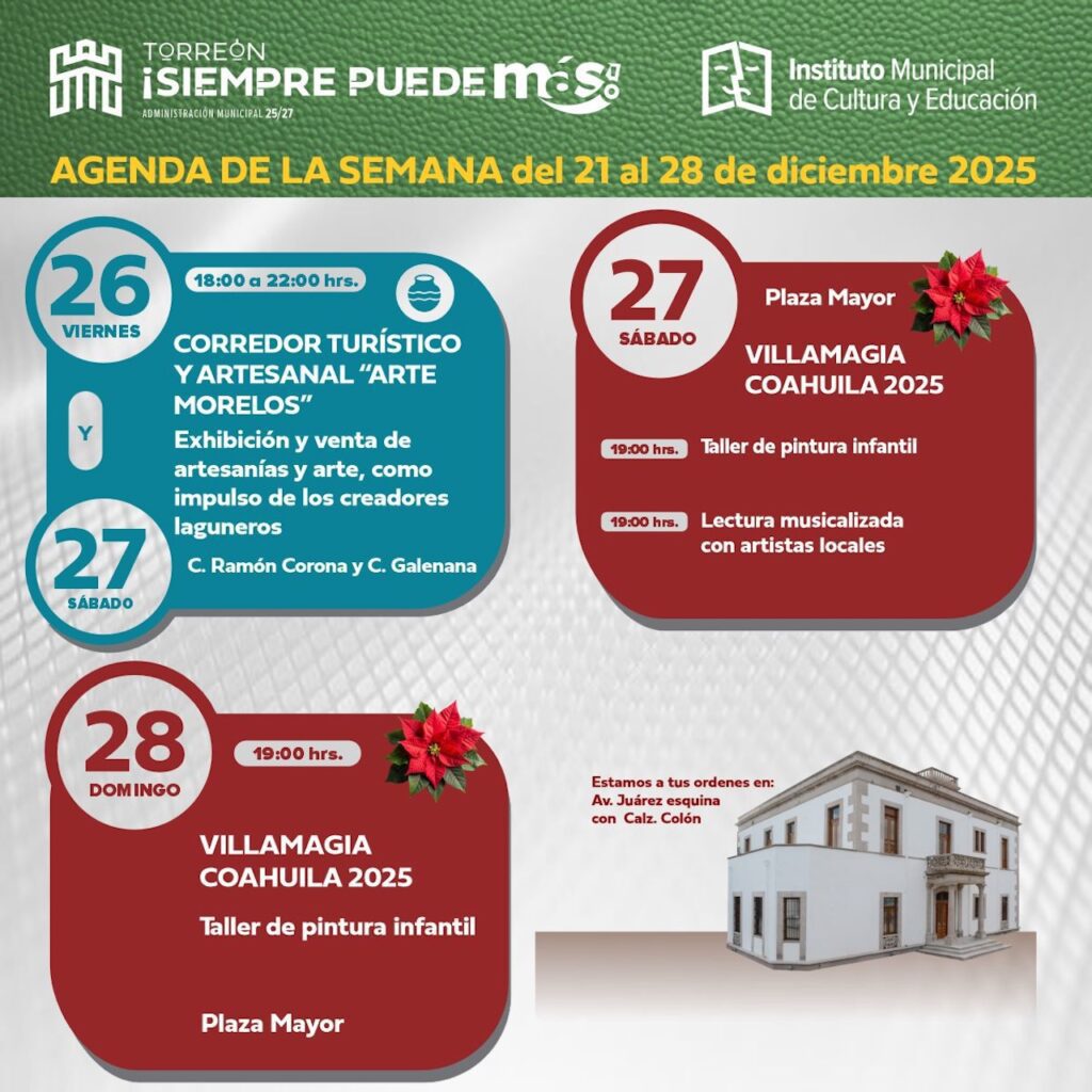 Eventos en Torreón del 26 al 28 de diciembre para cerrar 2025: Agenda completa