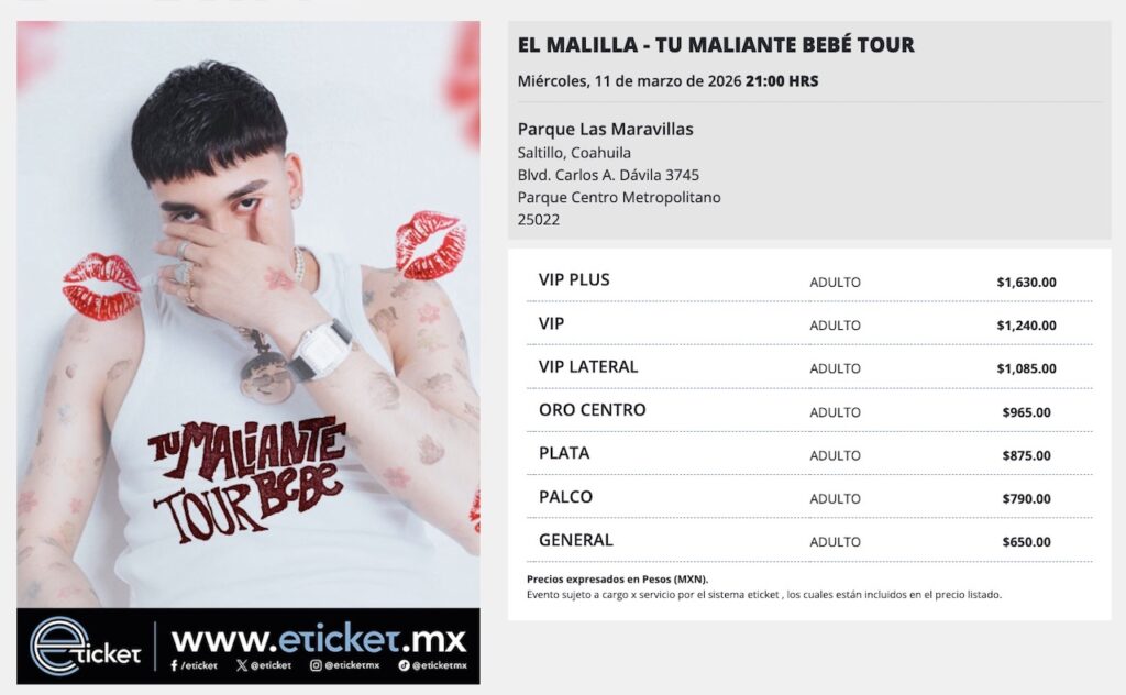 Concierto de El Malilla en Saltillo: Conoce los precios