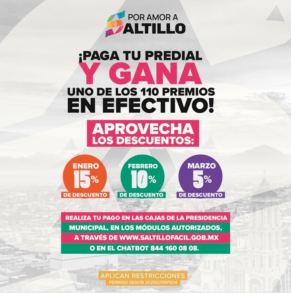 Descuentos y pago del predial 2026 en Saltillo