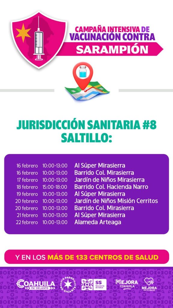 ¿Te toca vacuna contra sarampión? Puntos en Saltillo, Coahuila