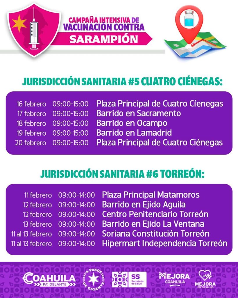 Puntos de vacunación contra el sarampión en Torreón
