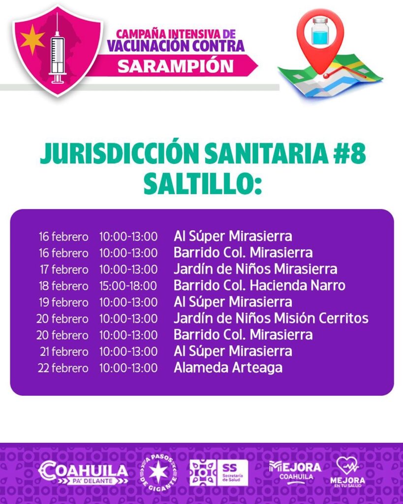 Puntos para vacunarte contra el sarampión en Saltillo