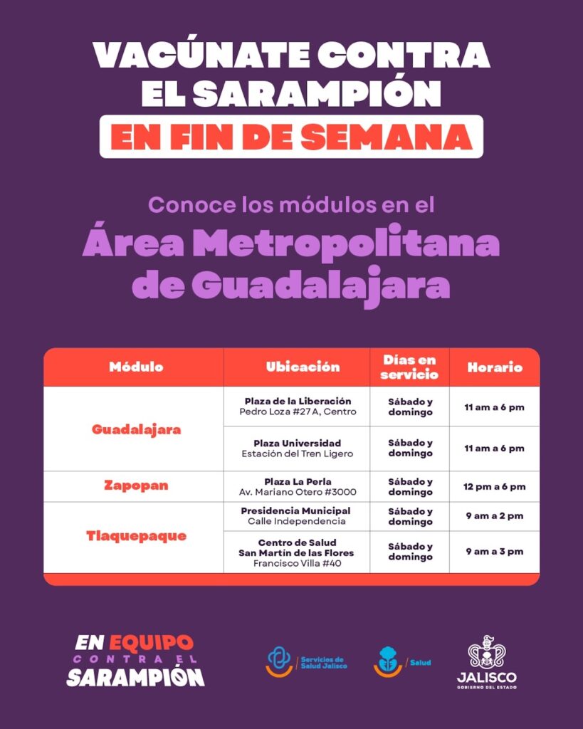 ¿Dónde vacunarte contra sarampión en Guadalajara?