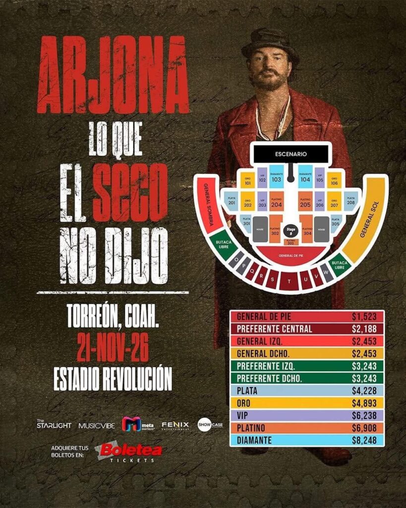 Ricardo Arjona en Torreón: Precios y boletos