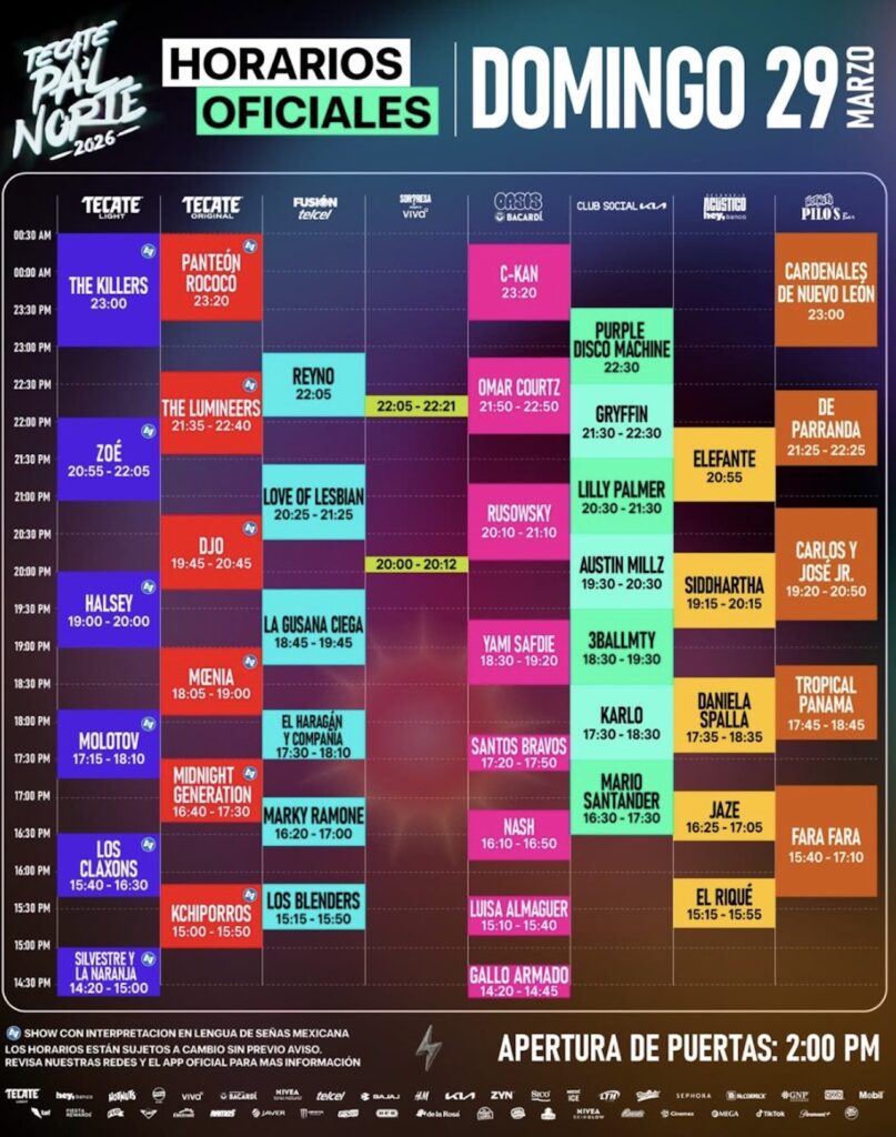 Pa’l Norte 2026 Monterrey: Horarios oficiales