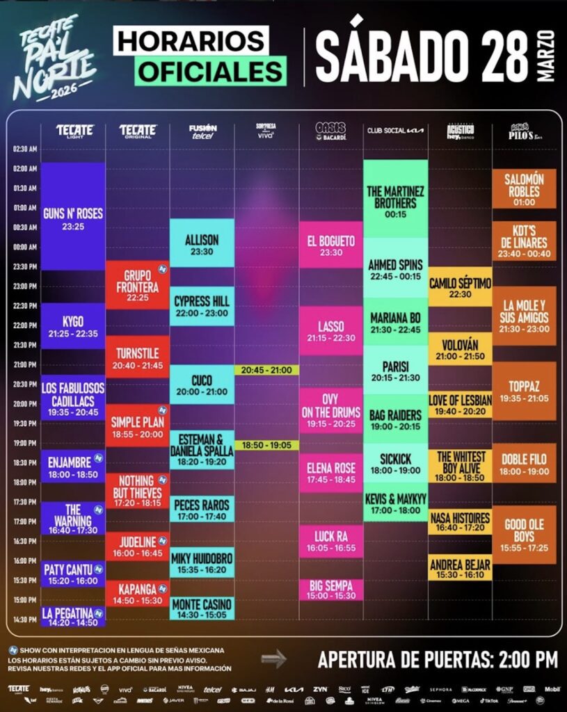 Pa’l Norte 2026 Monterrey: horarios oficiales