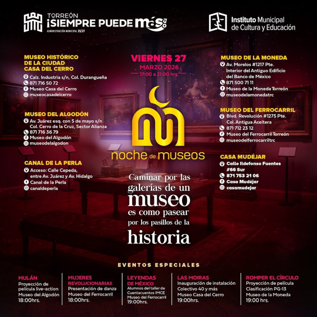 Qué hacer en Torreón: Llega la Noche de Museos con acceso GRATIS