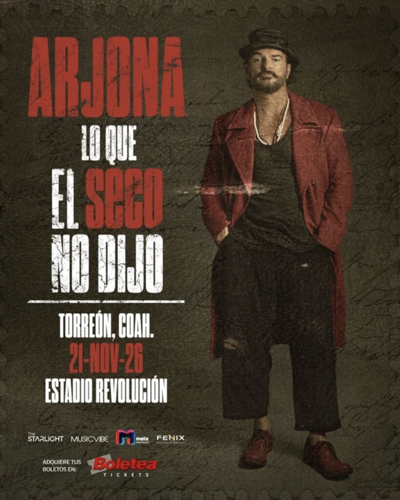 Confirmado: Ricardo Arjona regresa a Torreón con nueva gira en 2026