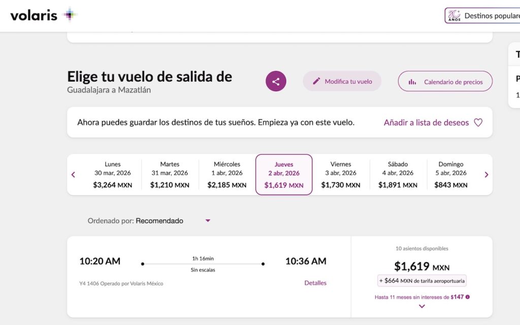 Volaris lanza vuelos Guadalajara–Mazatlán