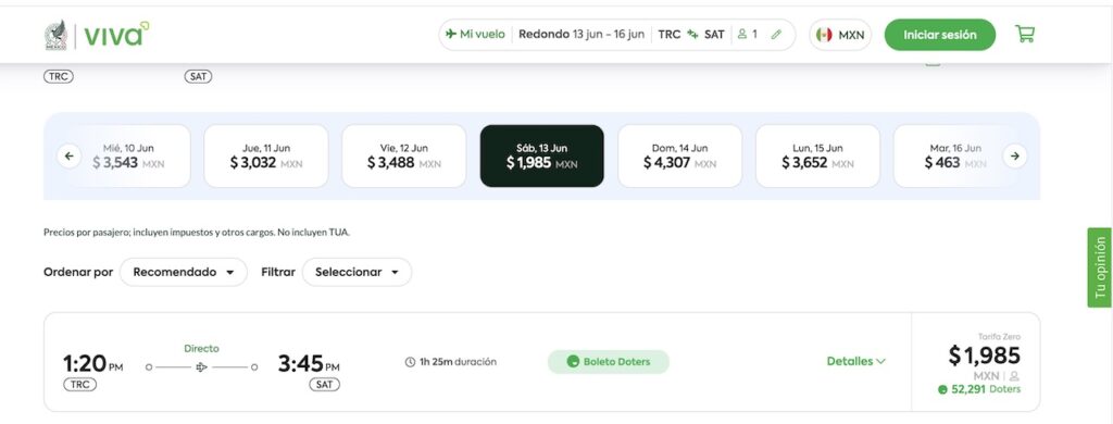 ¿Cuándo cuesta volar de Torreón a San Antonio? Esto dice la página de Viva