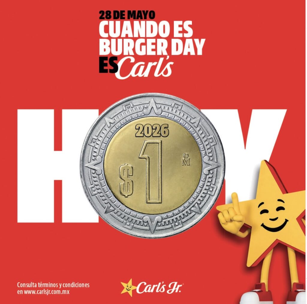 Burger Day 2026: La promoción de Carl’s Jr. que ofrece hamburguesas por 1 peso
