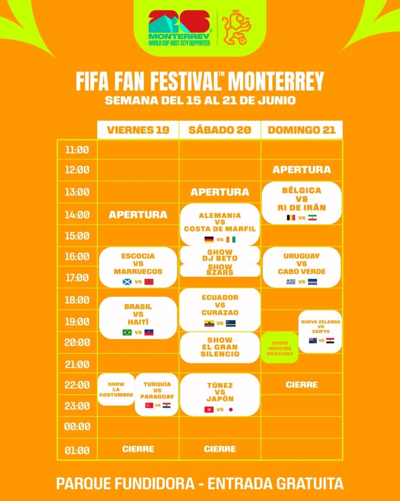 Agenda del FIFA Fan Fest Monterrey para el tercer fin de semana de junio