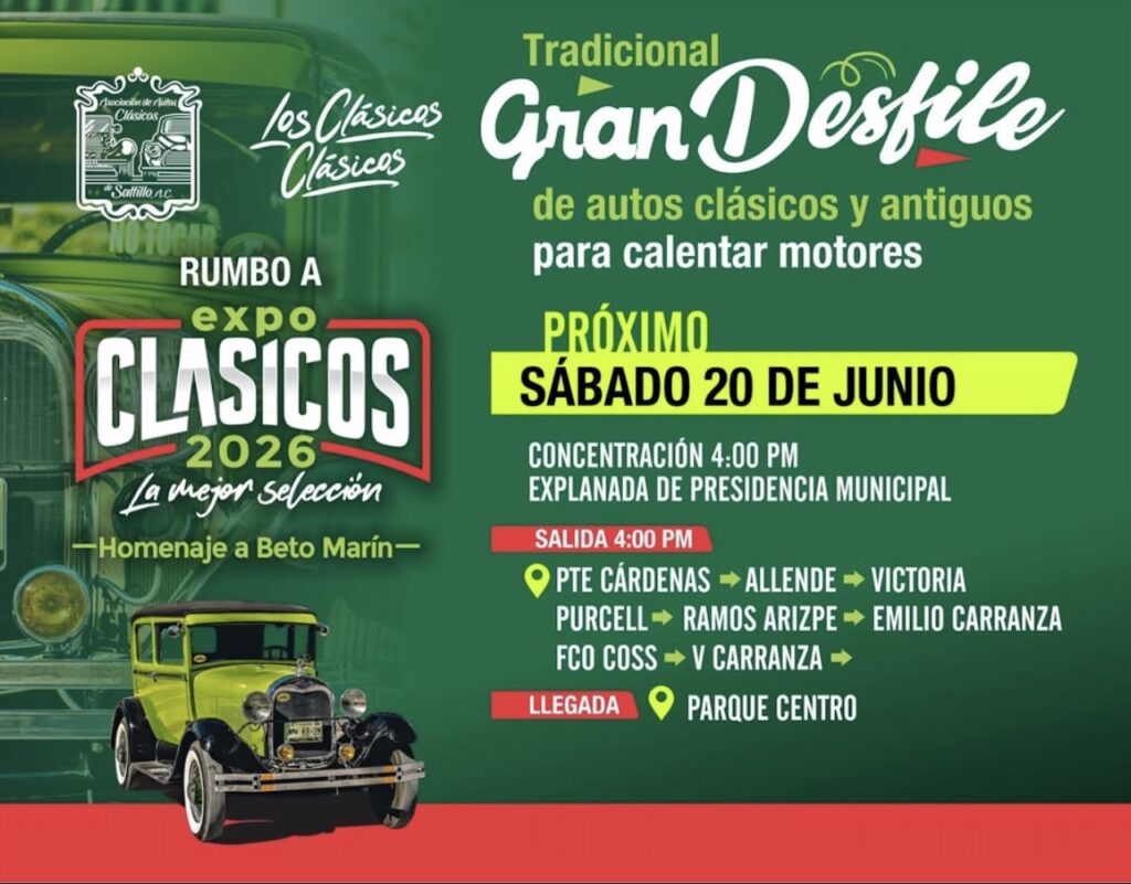 Saltillo recibirá un espectacular desfile de autos clásicos rumbo a Expo Clásicos