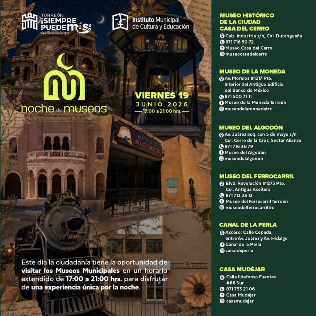 Noche de Museos Torreón 2026: Actividades, horarios y sedes