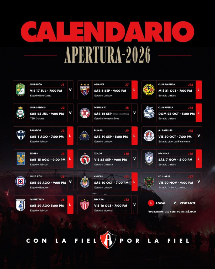 ¿Cuándo juega Atlas en el Apertura 2026 de la Liga MX?