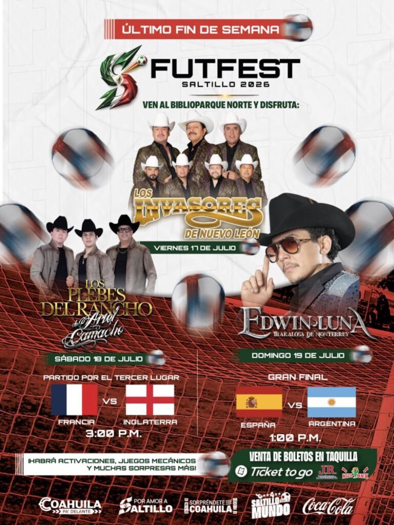 Saltillo confirma conciertos para el cierre del Mundial 2026 en el FUTFEST 2026