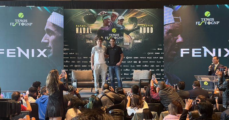 Rafa Nadal y Casper Ruud en conferencia de prensa previo a su juego de exhibición. Foto: Cortesía TennisFest