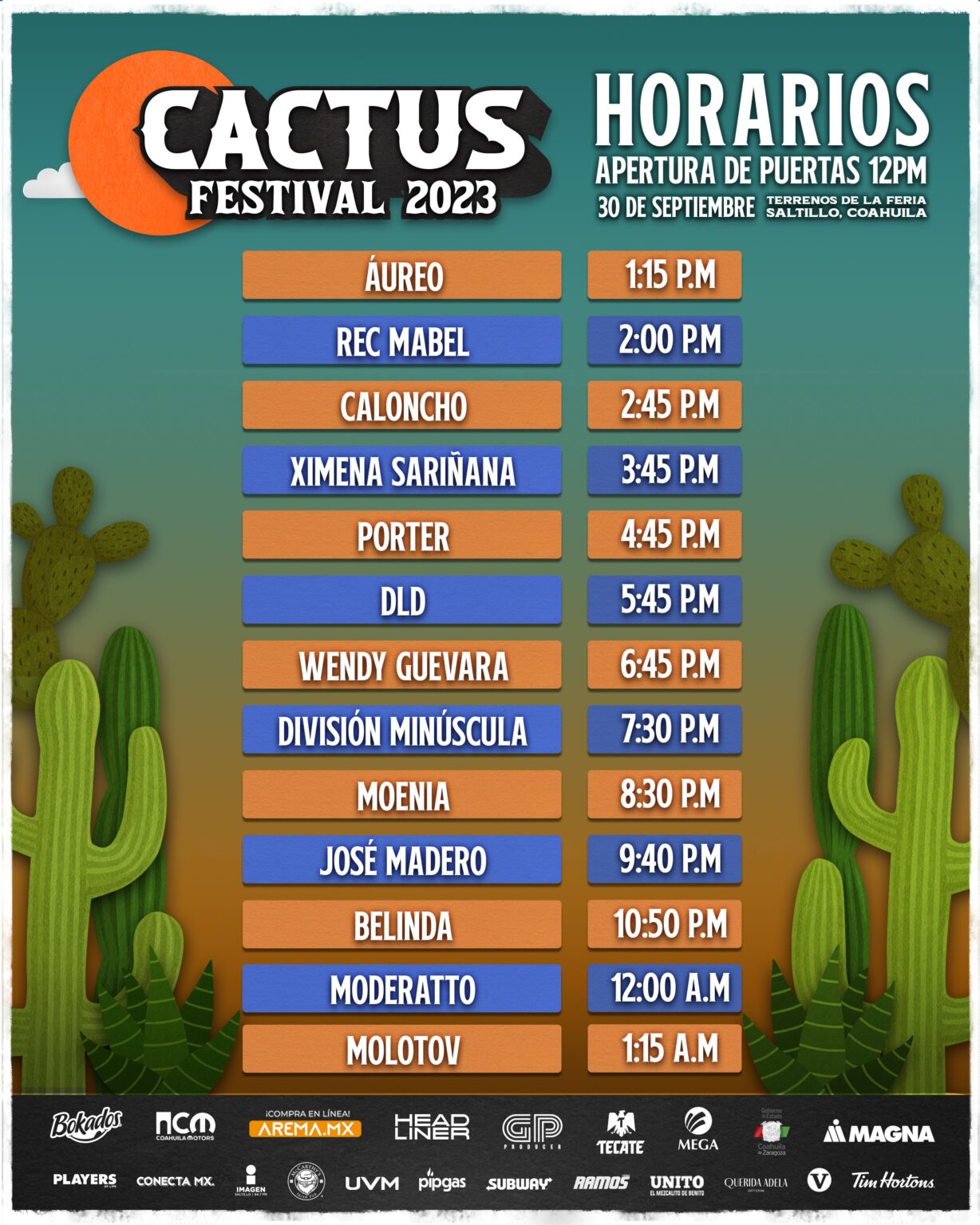 ¡Ya están aquí los horarios del Cactus Festival en Saltillo!