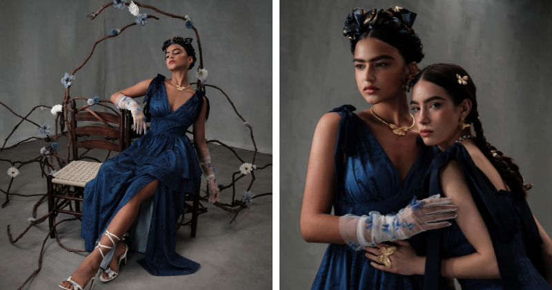 Vestido azul de la colección Frida Kahlo x SHEIN de la diseñadora Caterine Sánchez