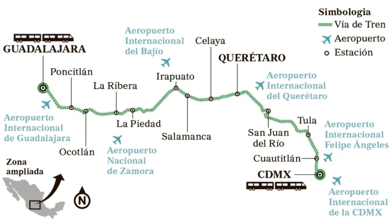 Ruta del tren Guadalajara-CDMX