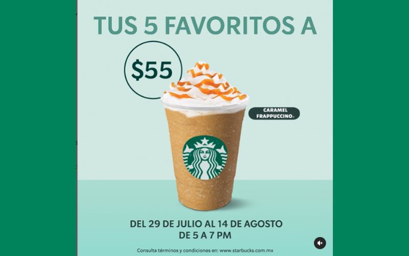 Promoción de verano Starbucks a $55 pesos