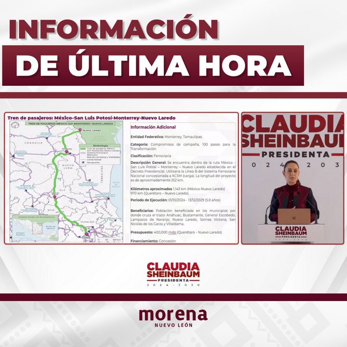 Presentaron la ruta del tren CDMX-Nuevo Laredo