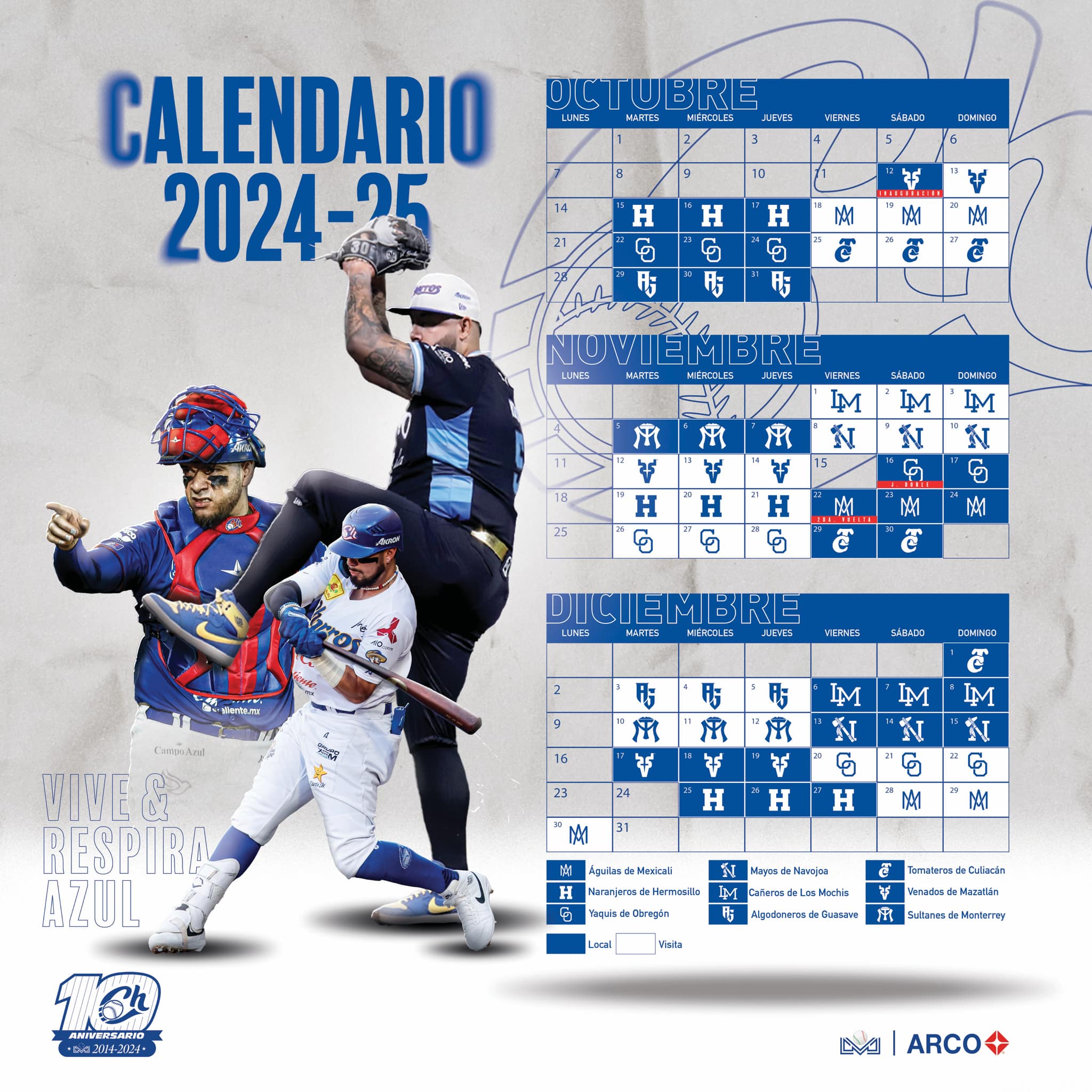 Charros Calendario Invierno 2024 fechas y juegos de OCT a DIC