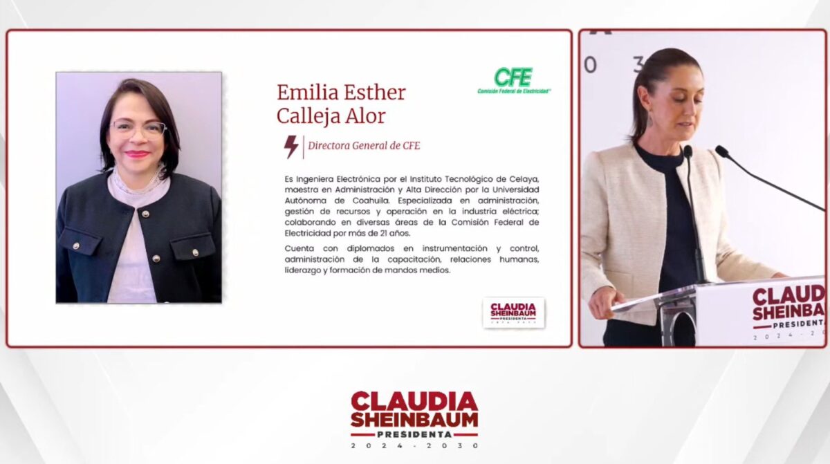 Claudia Sheinbaum integra a Emilia Esther Calleja a su Gabinete: Estará frente a la CFE