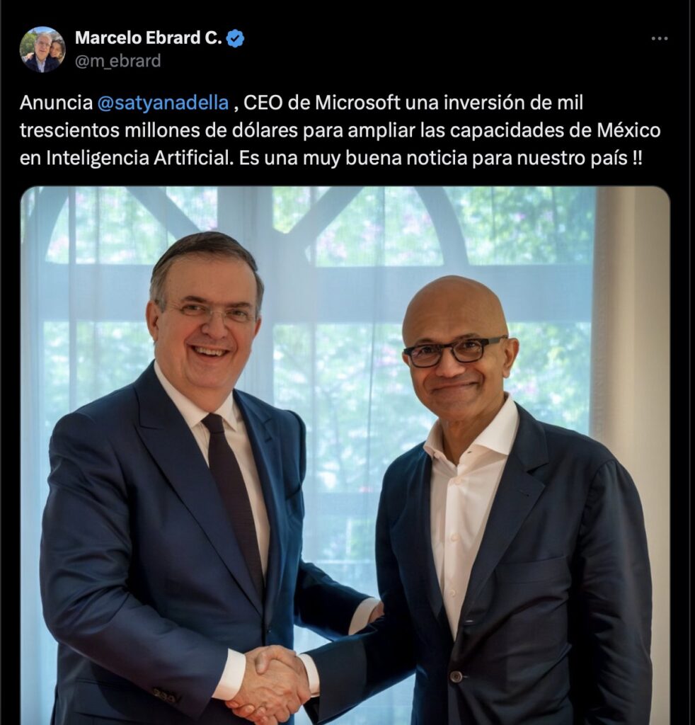 Microsoft confirma inversión millonaria en México; Marcelo Ebrard celebra.