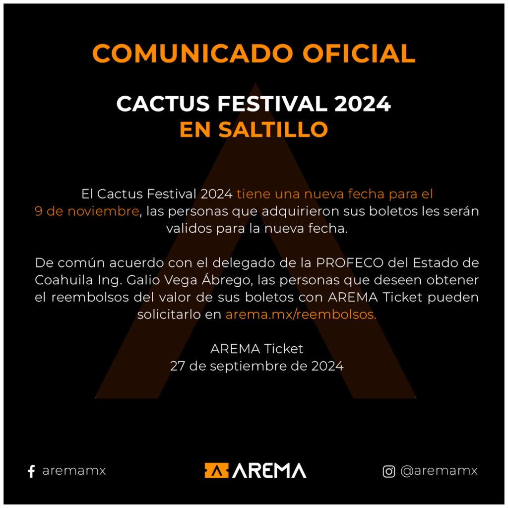 Así puedes pedir tu reembolso por cambios en el Cactus Festival 2024 en Saltillo