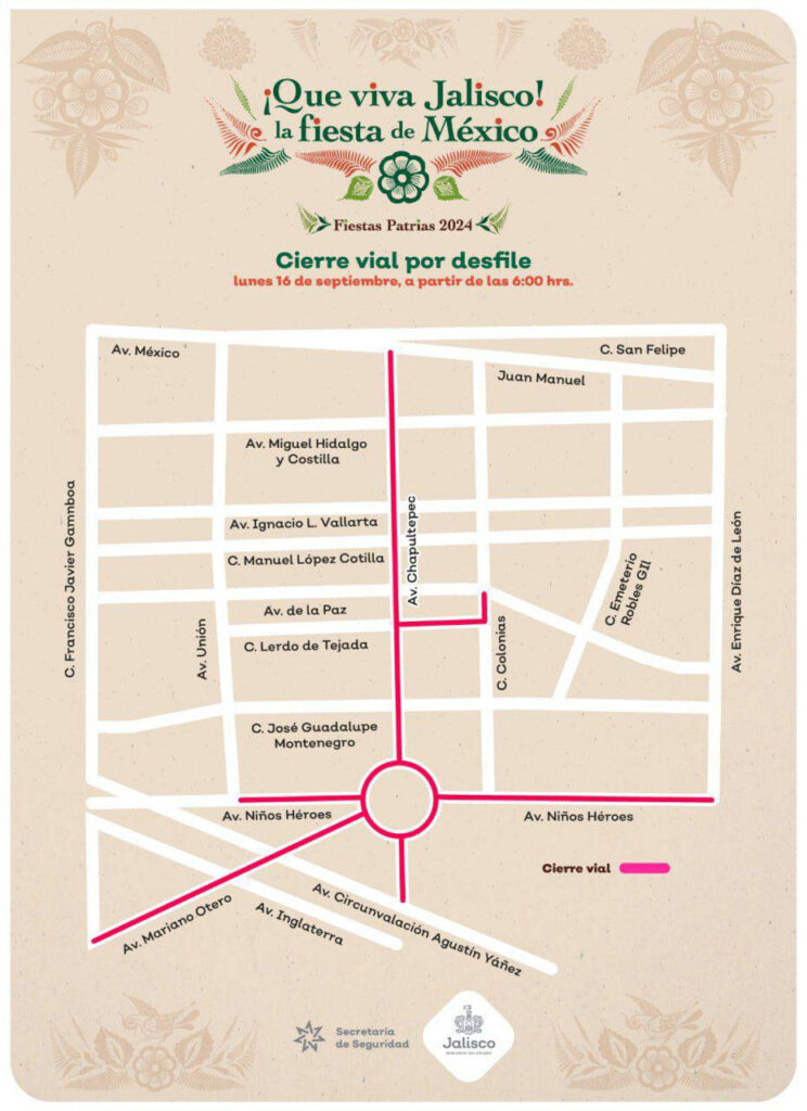 calles serradas y rutas del desfile del lunes 16 de septiembre en guadalajara 2024