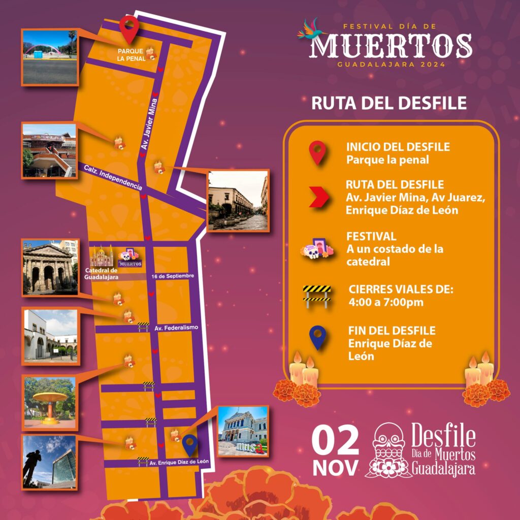 ruta del desfile de día de muertos guadalajara 2024