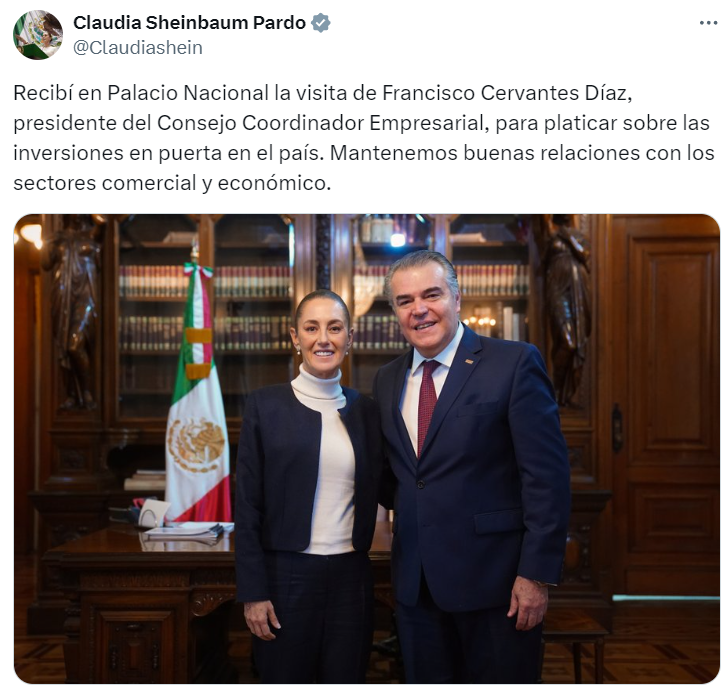 Sheinbaum tiene primer encuentro con el sector empresarial: De esto habló con el dirigente de la CCE