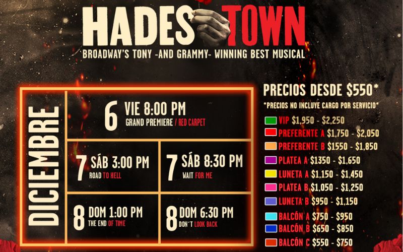 Listado de precios Hadestown