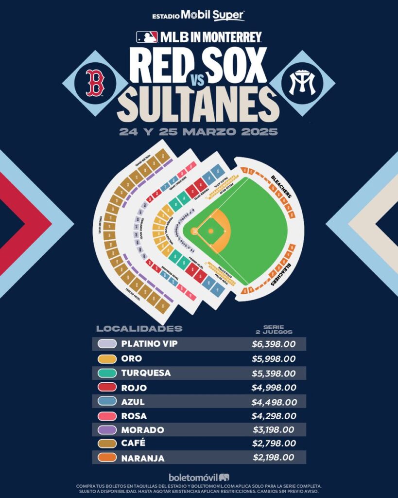 Conoce el precio de los boletos de los Sultanes de Monterrey vs Red Sox de Boston