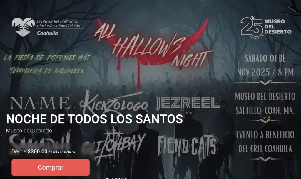 Los boletos para la fiesta de disfraces del Día de Muertos 2025 en Saltillo están disponibles en Newtickt